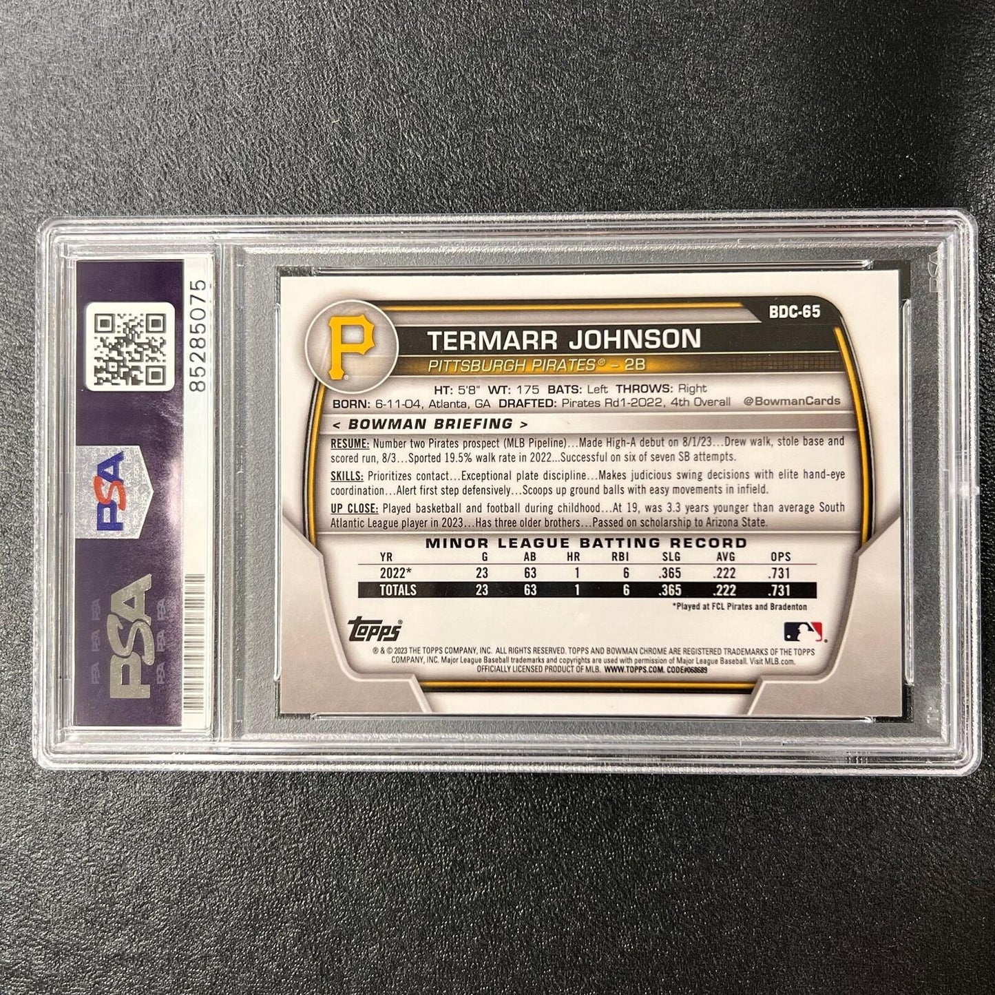 2023 Topps Bowman Chrome #BDC-65 Termarr Johnson Signed Card PSA/DNA Slabbed AUT