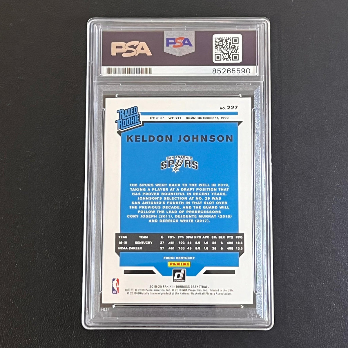 2019 Panini Donruss #227 Keldon Johnson Signed Card AUTO PSA Slabbed RC Spurs