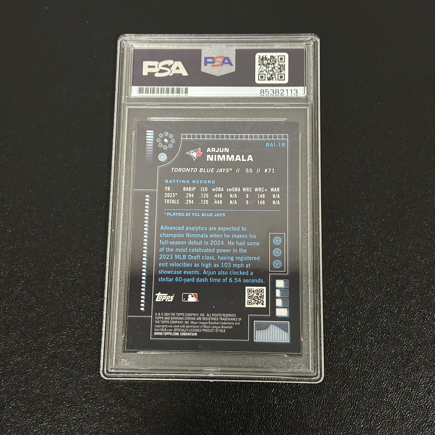 2024 Topps Chrome #BAI-18 Arjun Nimmala Signed Card PSA Slabbed AUTO Blue Jays