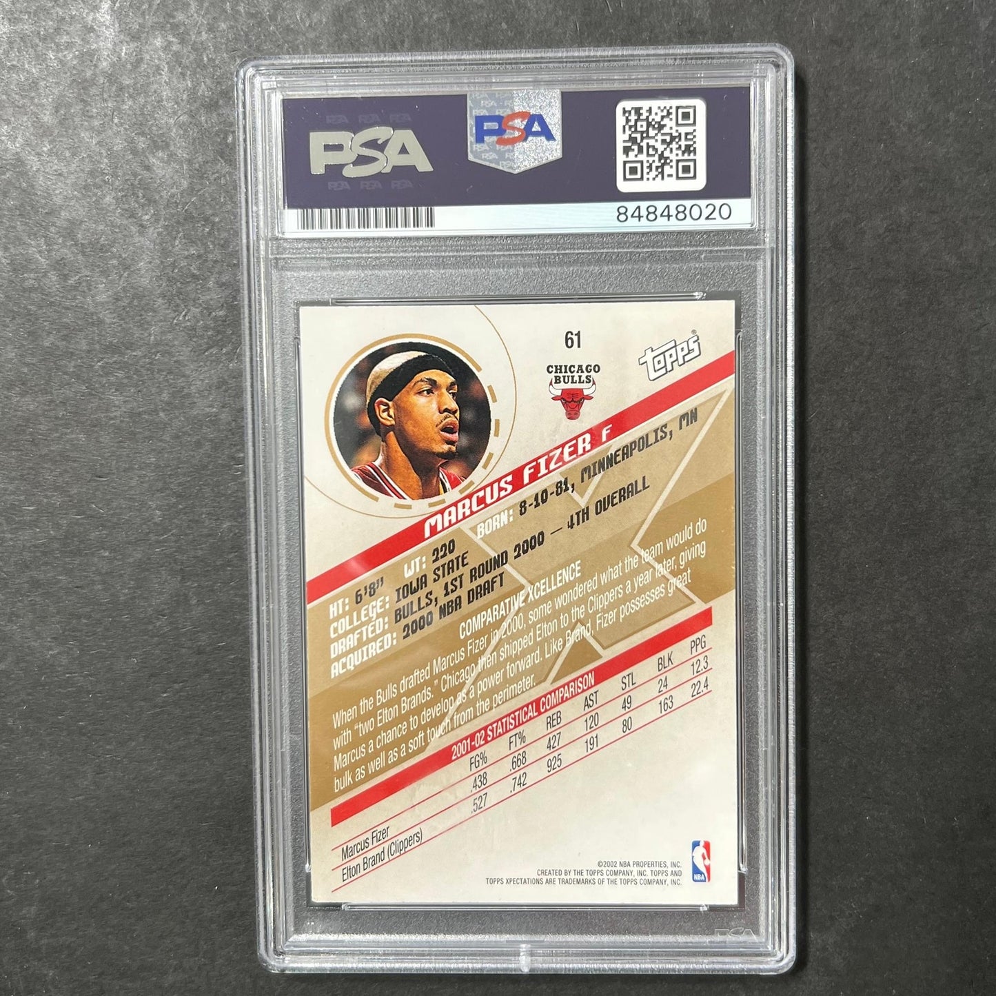 2002 Topps #61 Marcus Fizer Signed Card AUTO  PSA Slabbed Bulls