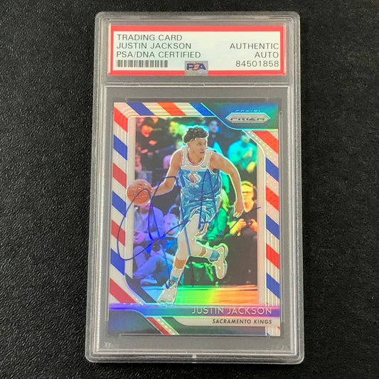 2018-19 Panini Prizm Red White & Blue #191 JUSTIN JACKSON Signed Card AUTO PSA S