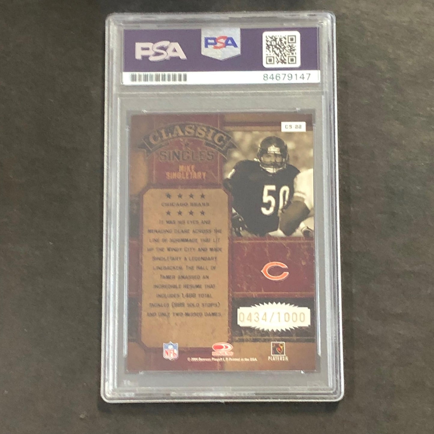 2004 Panini Donruss Classic #C5-22 434/1000 Mike Singletary Signed Card PSA Slab