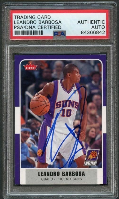 07-08 Fleer #187 Leandro Barbosa Signed Card AUTO 10 PSA Slabbed Suns