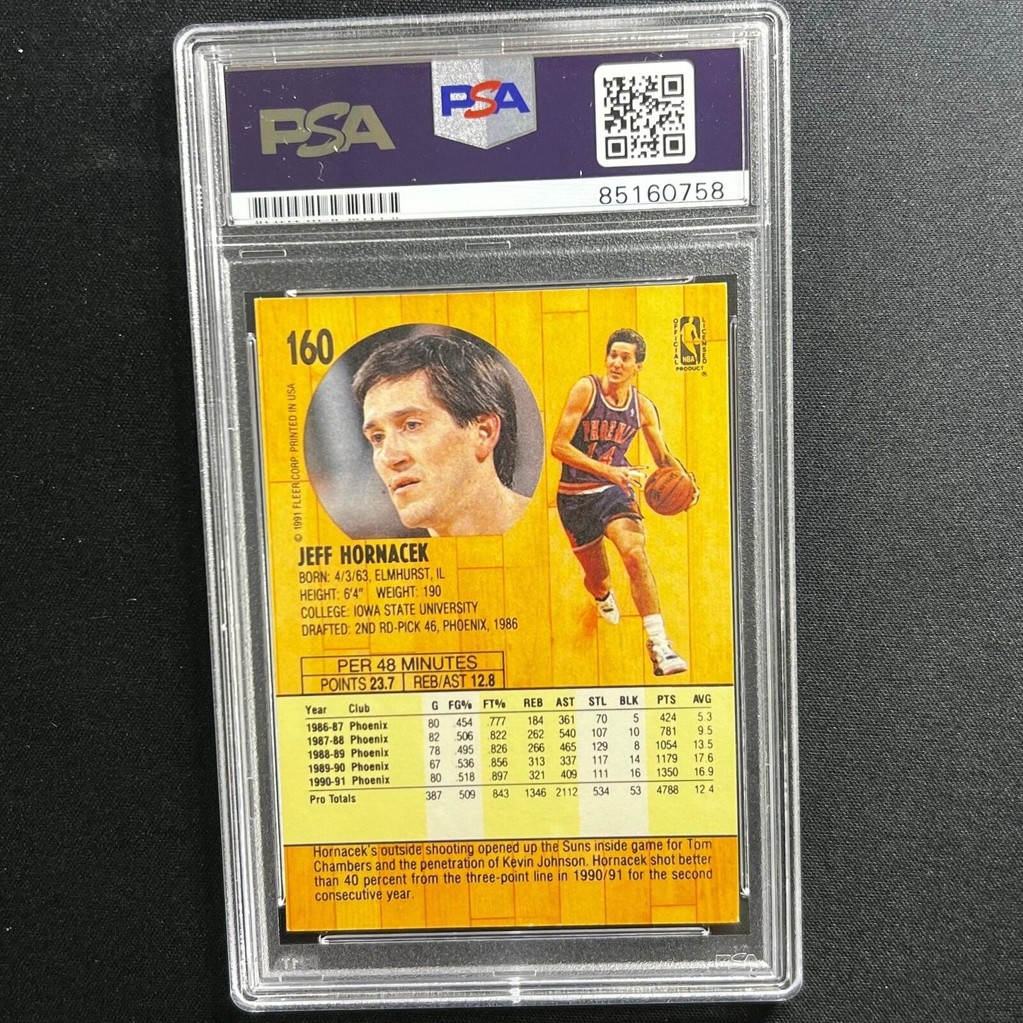 1991 Fleer #160 Jeff Hornacek Signed AUTO 10 PSA/DNA Slabbed Suns