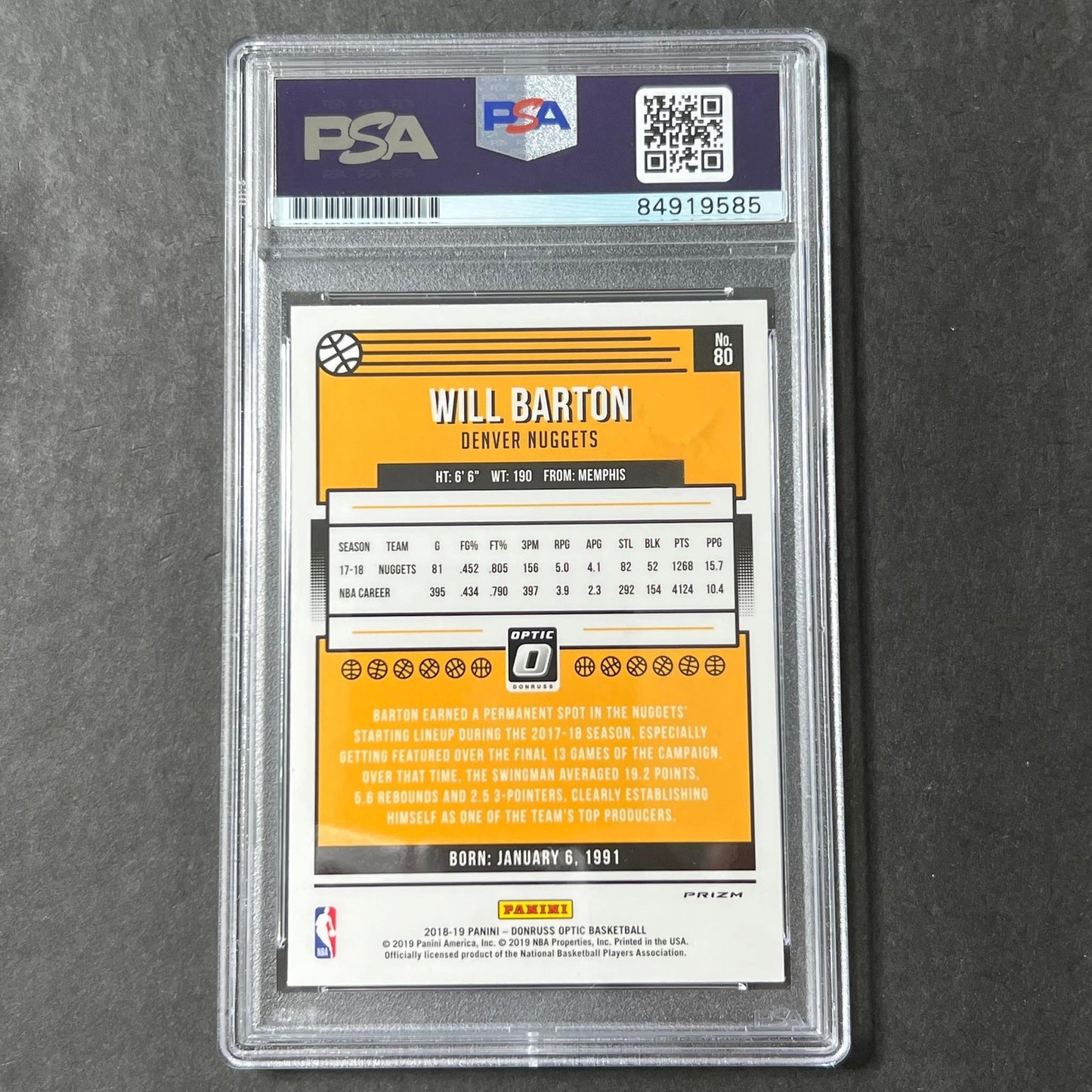 2018-19 Panini Donruss Optic #80 Will Barton Signed Card AUTO PSA Slabbed Nugget