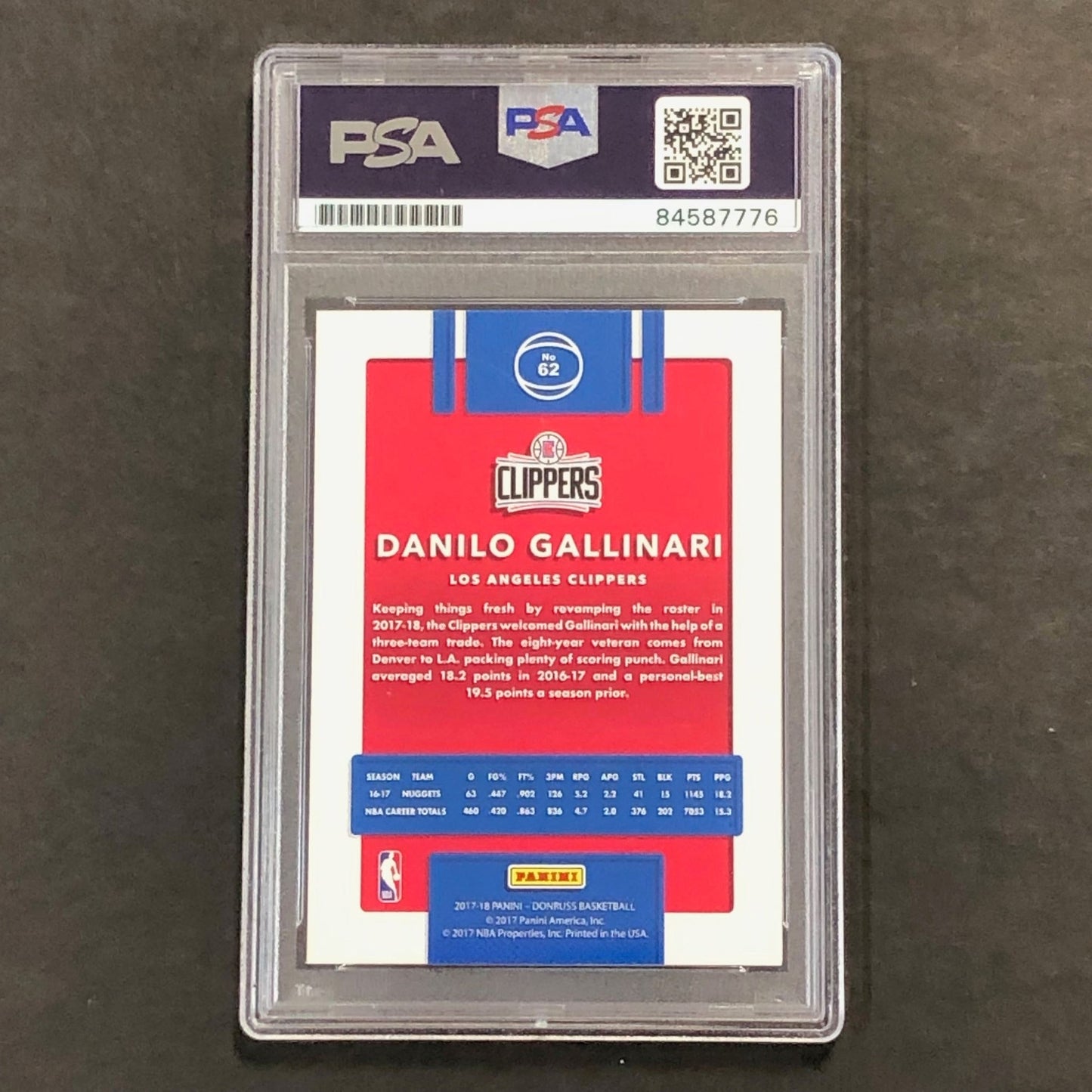 2017-18 Donruss #62 Danilo Gallinari Signed AUTO PSA Slabbed Clippers