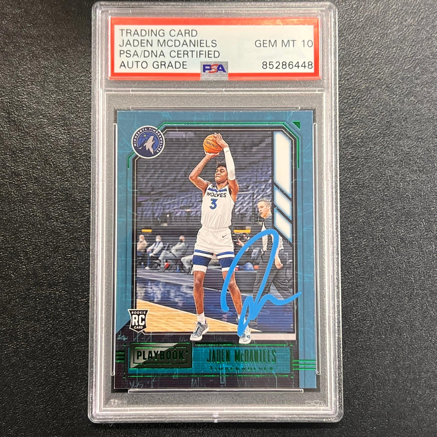 2020-21 Panini Chronicles Playbook #180 Jaden McDaniels Signed Card AUTO 10 PSA/