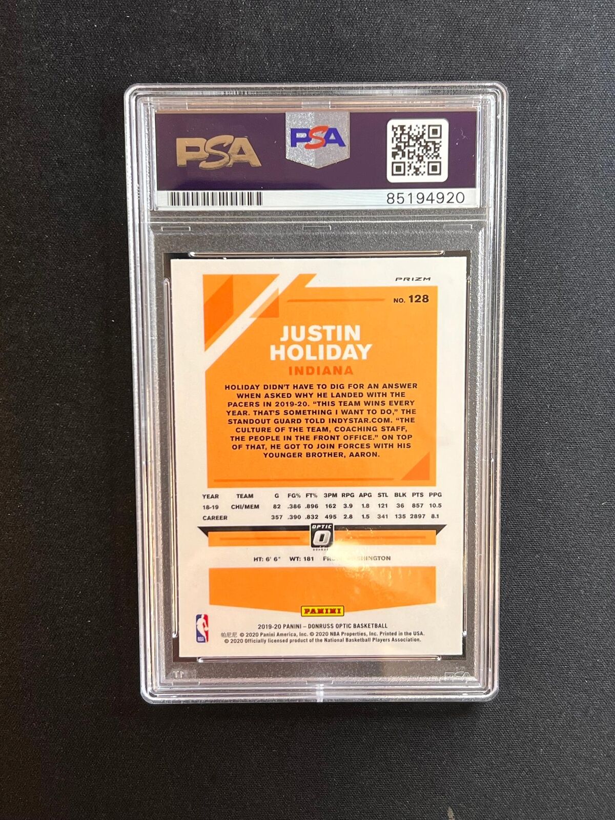 2019-20 Panini Donruss Optic #128 Justin Holiday Signed Card AUTO PSA Slabbed Bu
