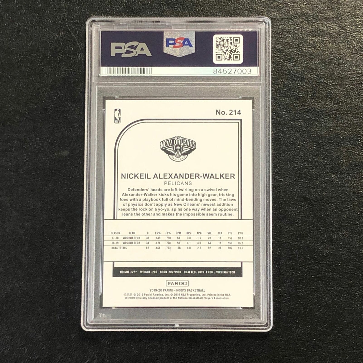 2019-20 NBA Hoops Winter #214 Nickeil Alexander Walker Signed Card AUTO PSA Slab