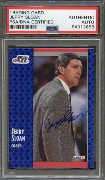 1991 Fleer#202 Jerry Sloan Signed Card AUTO PSA Slabbed Jazz