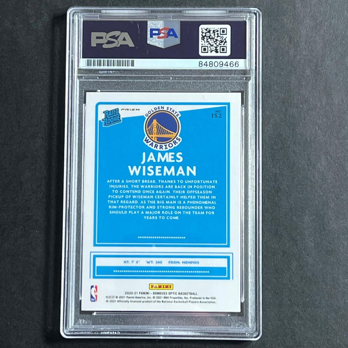2020 Panini Hoops #152 Green Pulsar JAMES WISEMAN Signed Card PSA Slabbed RC War