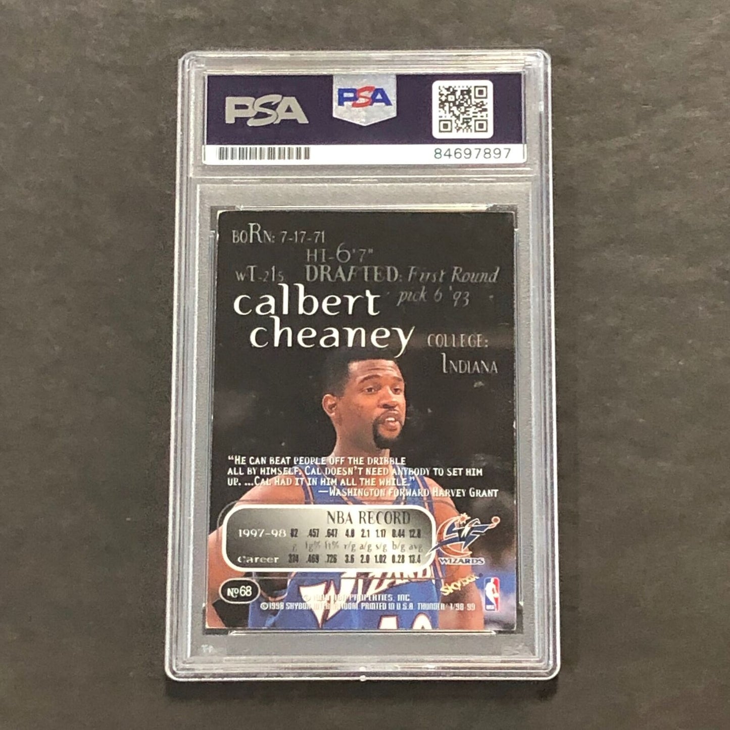 1998-99 Skybox Thunder #68 Calbert Cheaney Signed Card PSA Slabbed Wizards