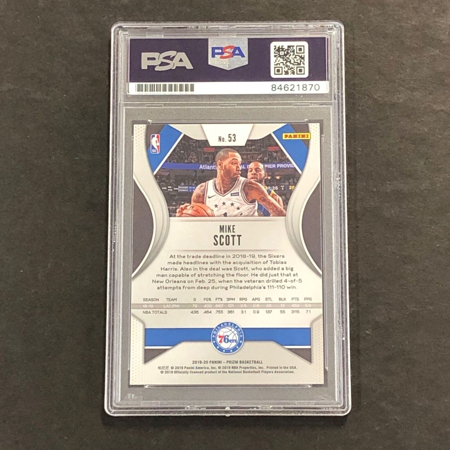 2019-20 Panini Prizm #53 Mike Scott Signed Card Auto 10 PSA Slabbed 76ers