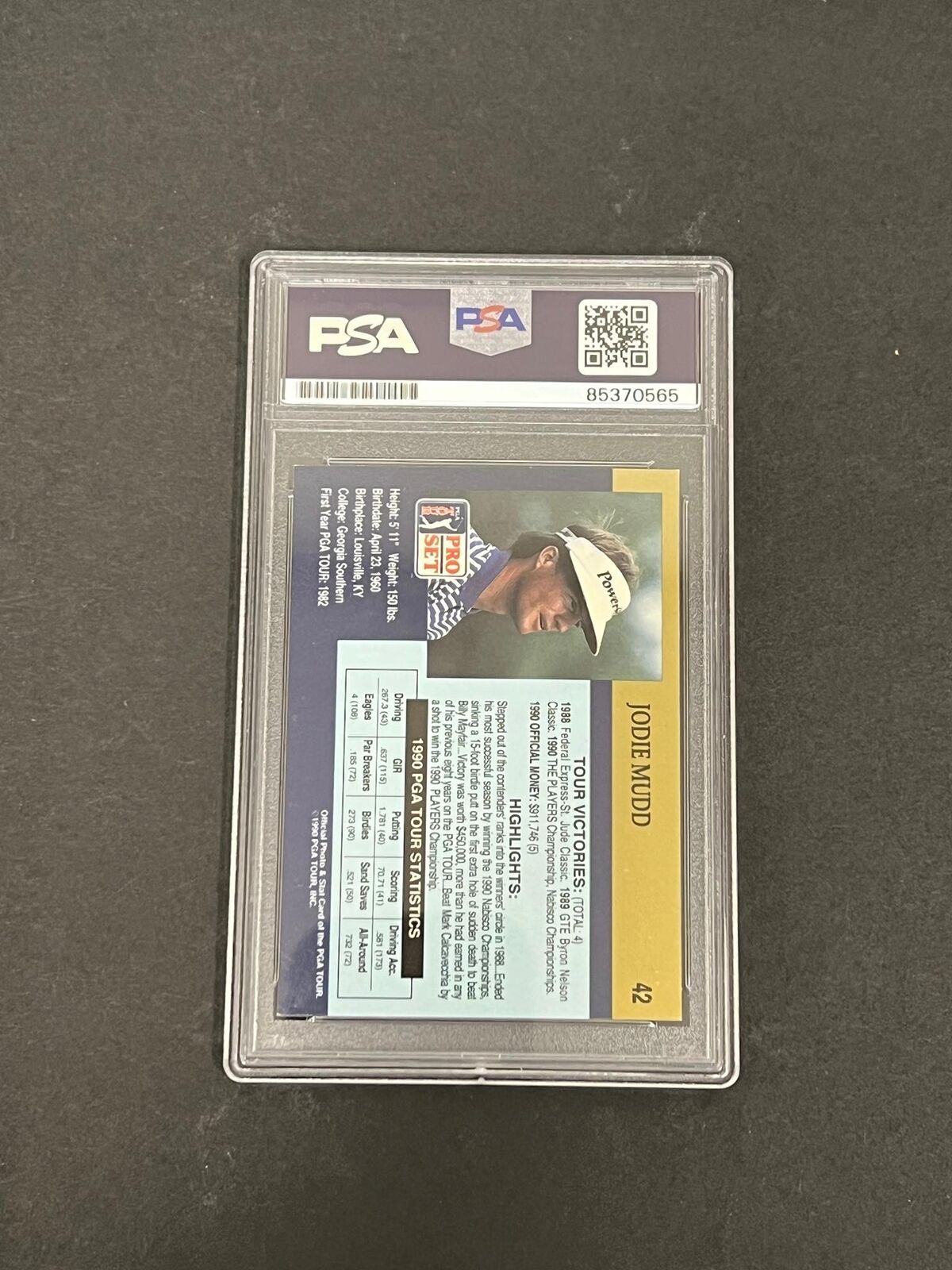 1990 PGA Tour Pro Set #42 Jodie Mudd Signed Card PSA/DNA Autographed Slabbed Gol