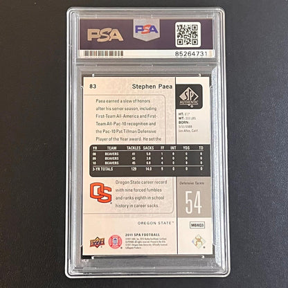 2011-12 Upper Deck SP Authentic #83 Stephen Paea Signed Card AUTO PSA Slabbed Or