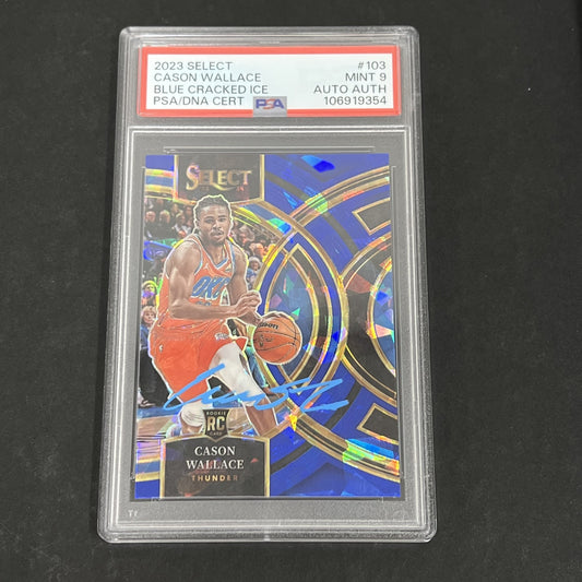 2023 Panini Select Blue Cracked Ice #103 Cason Wallace signed card PSA 9 Auto A