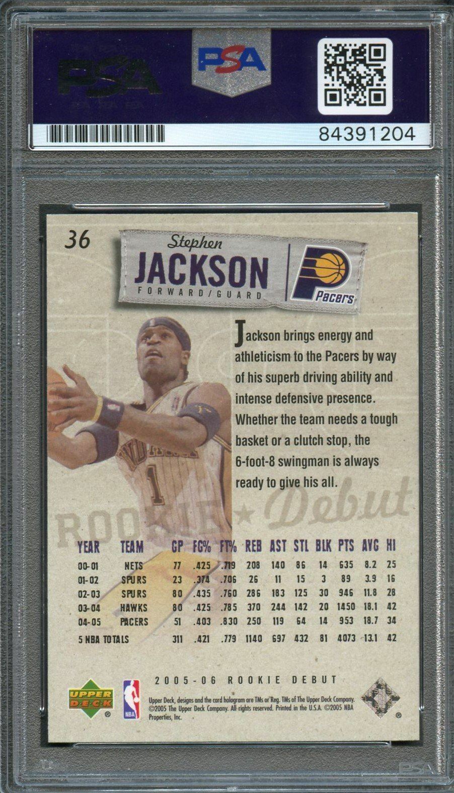 2005-06 Upper Deck Rookie Debut #36 Stephen Jackson Signed Rookie Card AUTO PSA