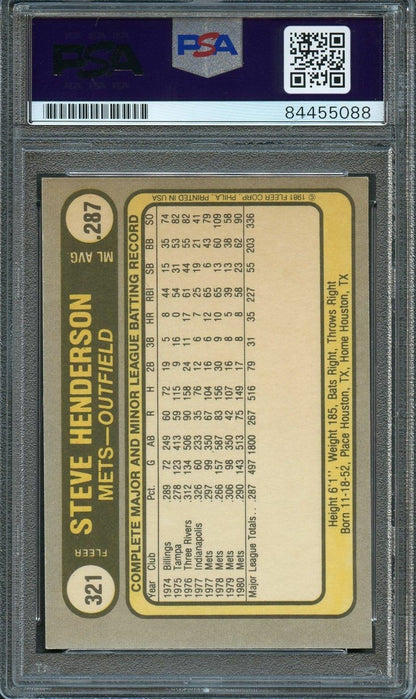 1981 Fleer #321 Steve Henderson Signed Card PSA Slabbed Auto Mets