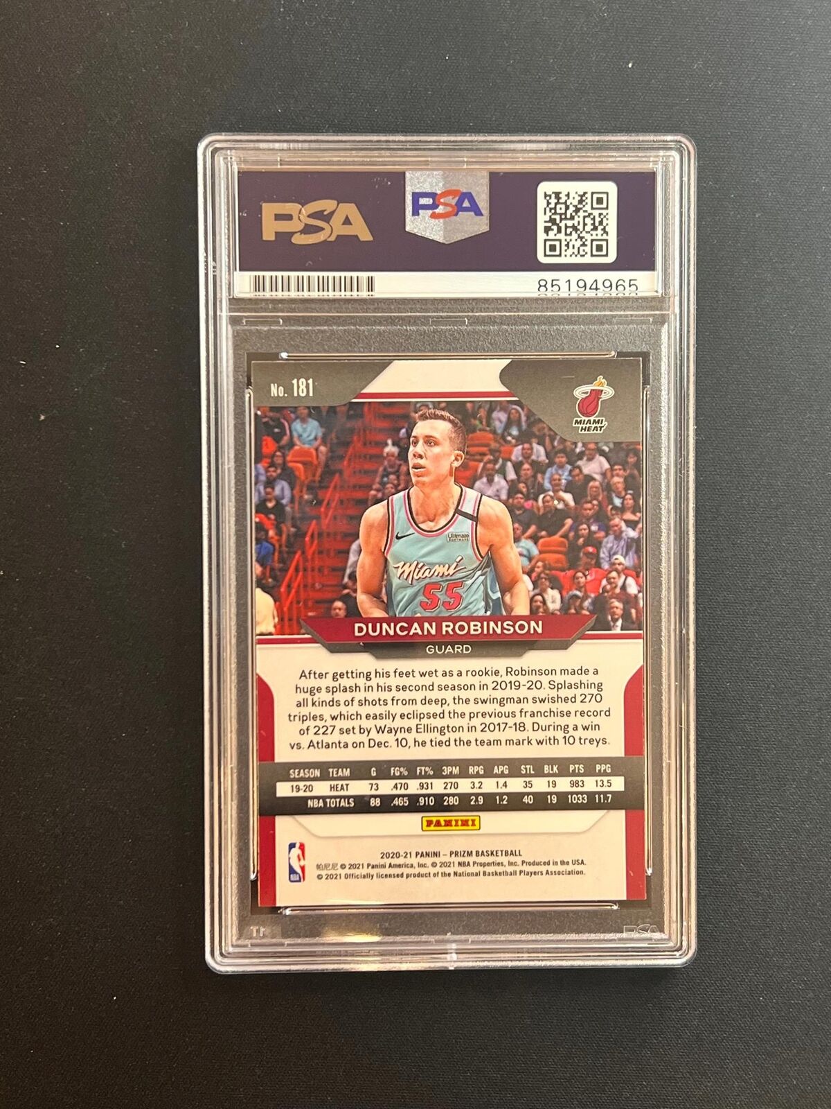 2020-21 Panini Prizm Orange #181 Duncan Robinson Signed Card PSA Slabbed Heat