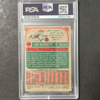 1973-74 TOPPS #108 Jim Barnett Signed Card AUTO 10 PSA Slabbed