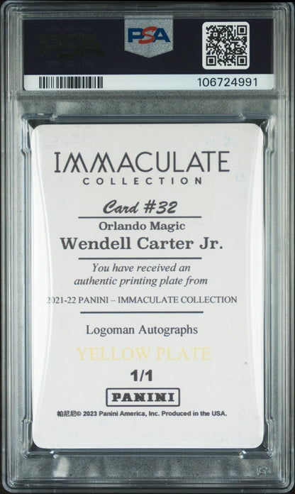 2022 National Treasures #32 Wendell Carter JR. Imc CL LGM Y PP 1/1 signed PSA 10