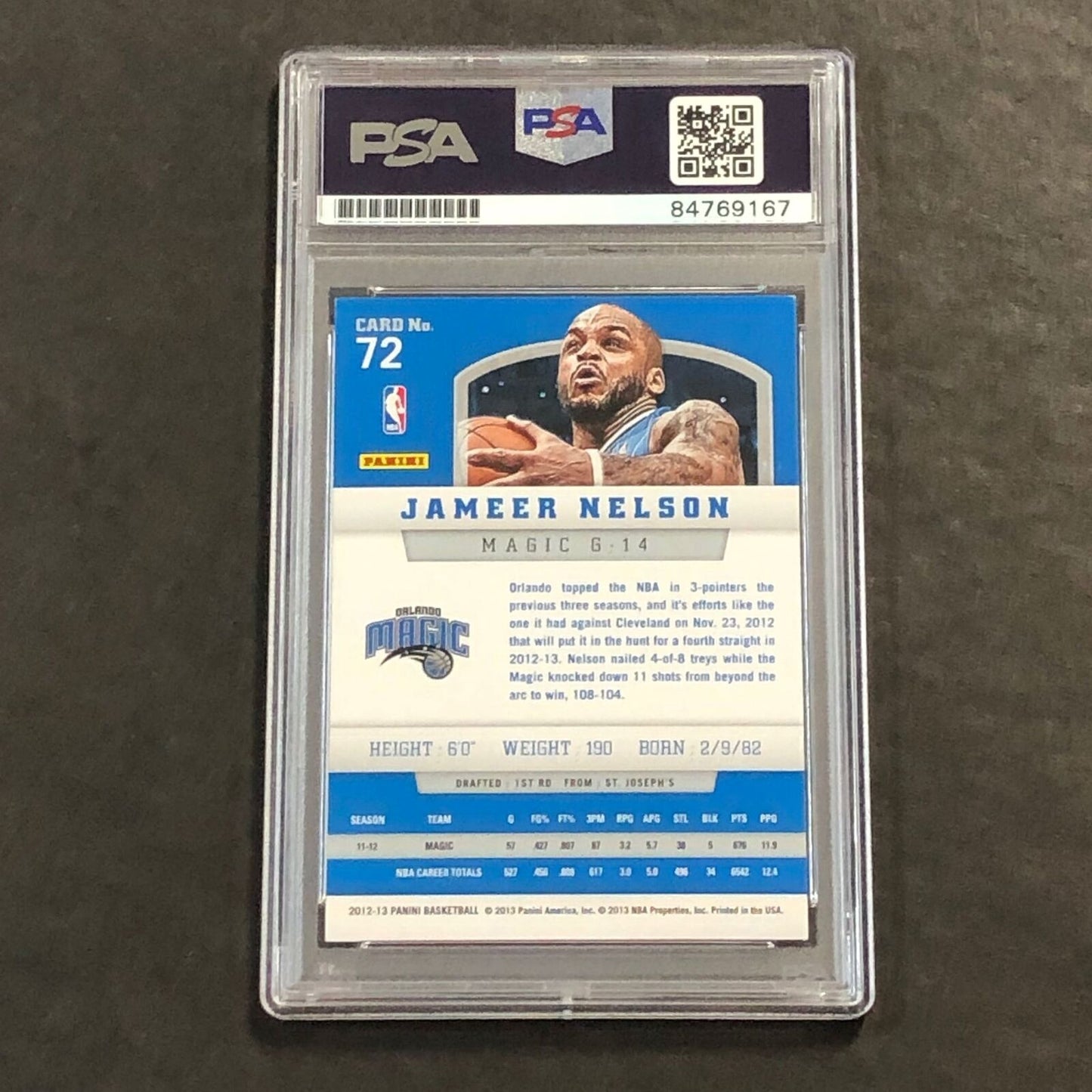 2012-13 Panini Basketball #72 Jameer Nelson Signed Card AUTO 10 PSA Slabbed Magi
