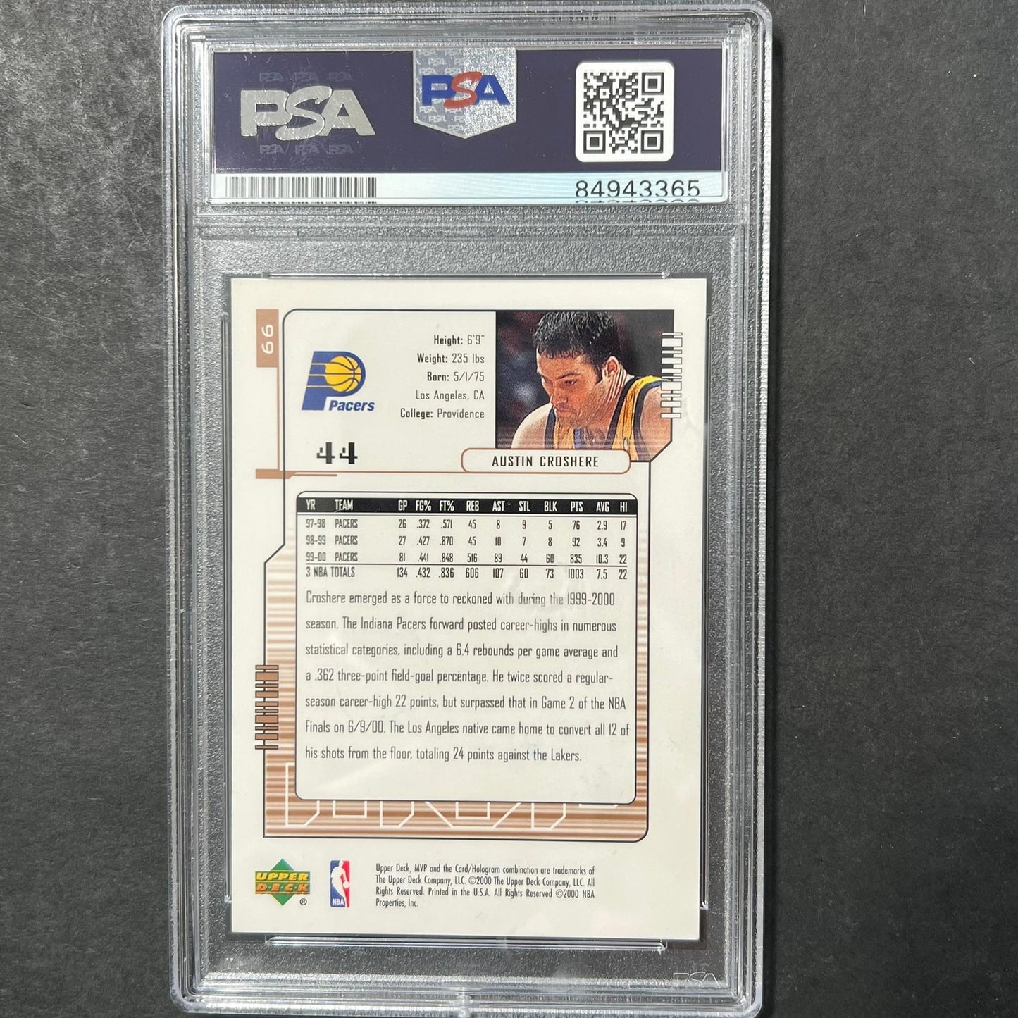 2001 Upper Deck MVP #99 Austin Croshere Signed Card AUTO PSA Slabbed Pacers