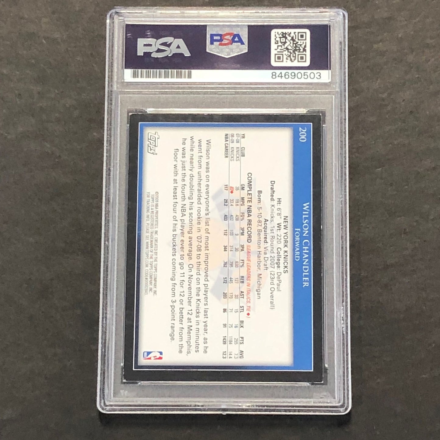 2009-10 Topps Basketball #200 Wilson Chandler Signed Card AUTO PSA Slabbed Knick