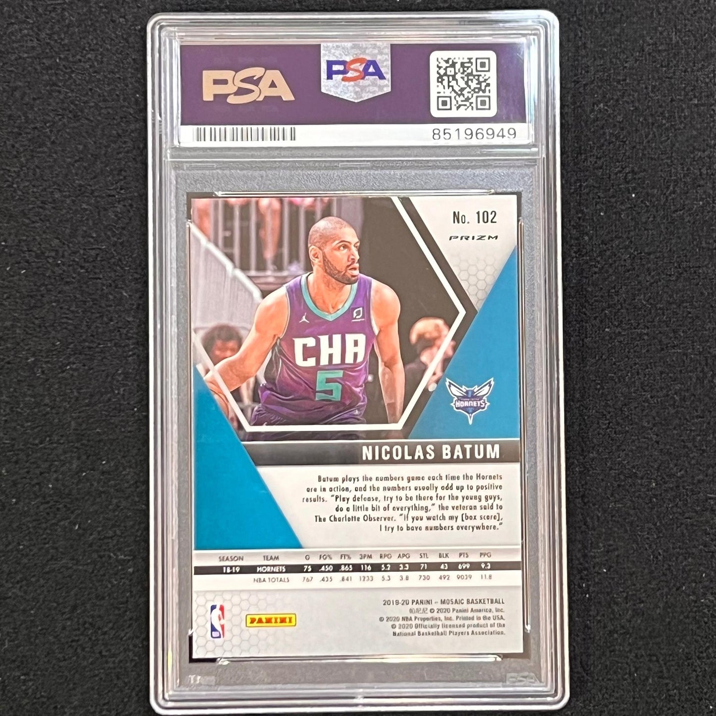 2019-20 Panini Mosaic #102 Nicolas Batum Signed Card AUTO PSA Slabbed Hornets