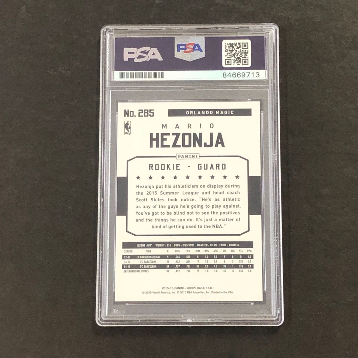 2015-16 NBA Hoops #285 Mario Hezonja Signed Rookie Card AUTO PSA/DNA Slabbed RC