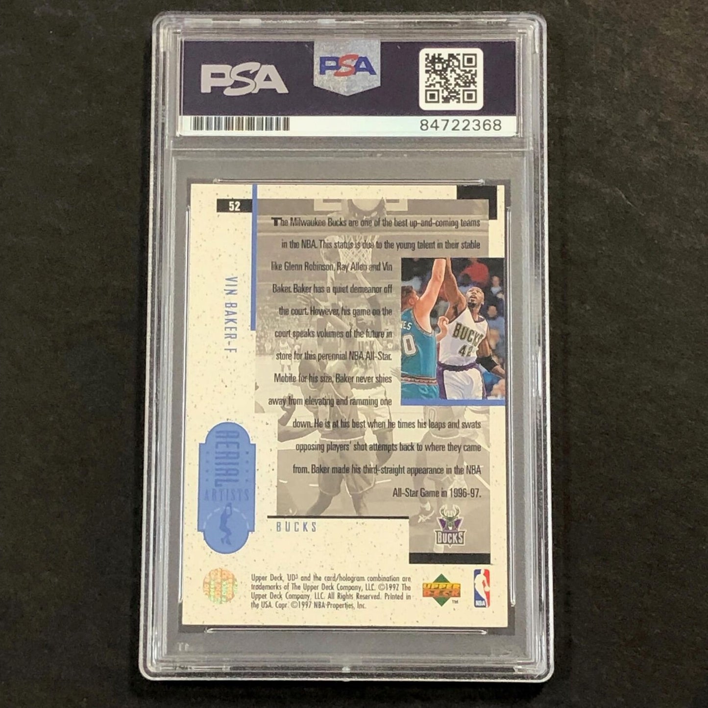 1997 Upper Deck #52 Vin Baker Signed Card PSA/DNA Slabbed Bucks