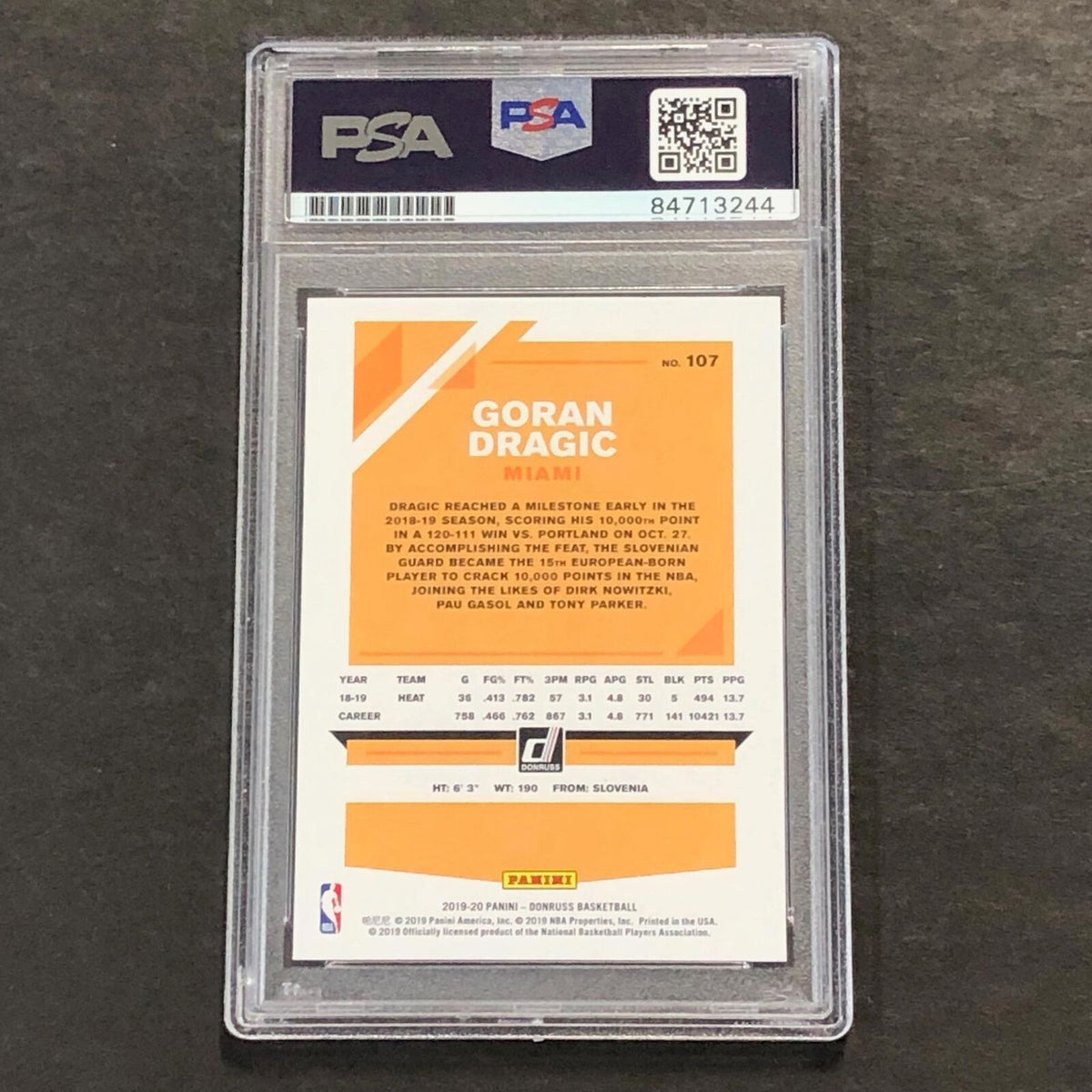 2019-20 Panini Donruss #107 Goran Dragic Signed Card AUTO PSA/DNA Slabbed Heat