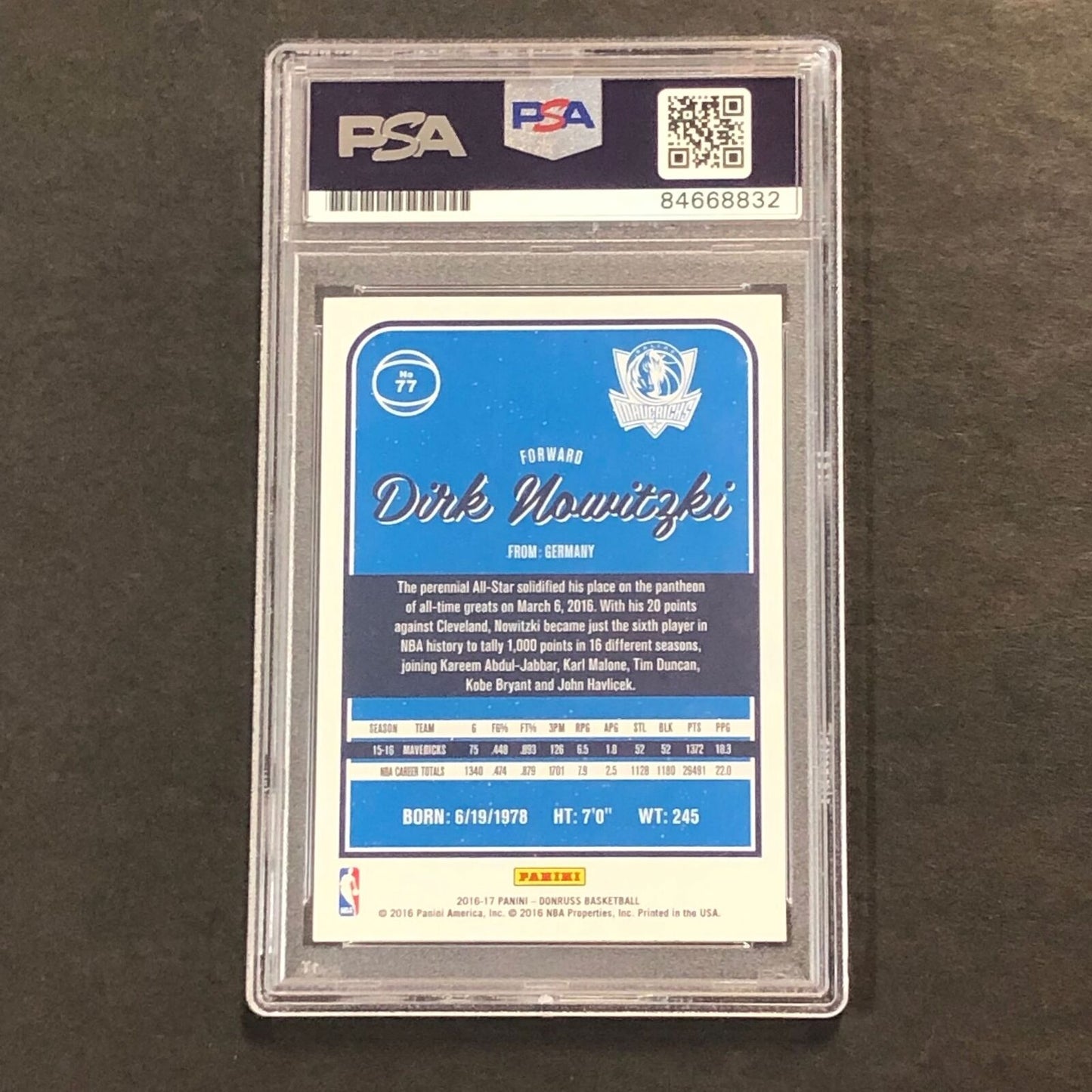 2016 Donruss #77 Dirk Nowitzki Signed AUTO Card PSA/DNA Slabbed Autographed Mave