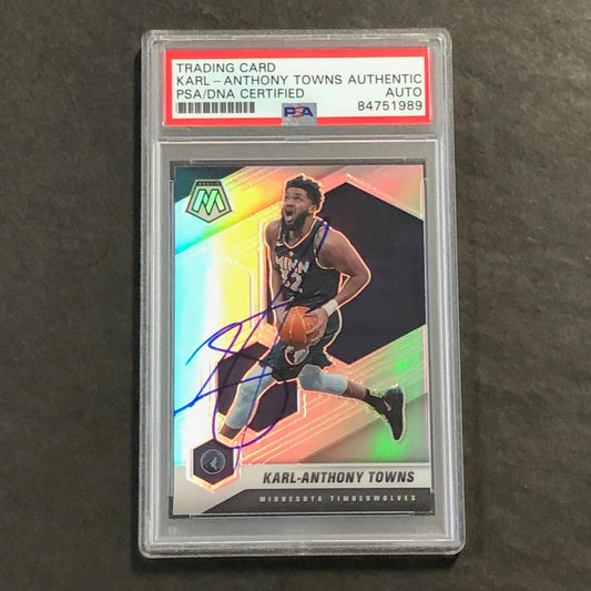 2020-21 Panini Mosaic #124 Karl-Anthony Towns Signed Card AUTO PSA Slabbed Timbe