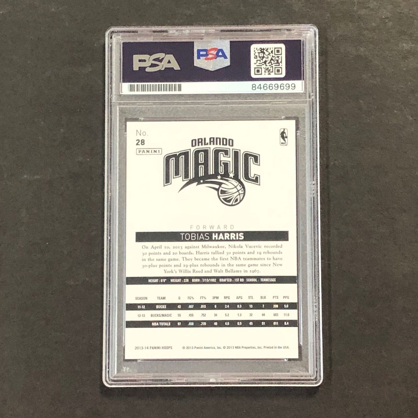 2013-14 NBA Hoops #28 Tobias Harris Signed Card PSA Slabbed Magic
