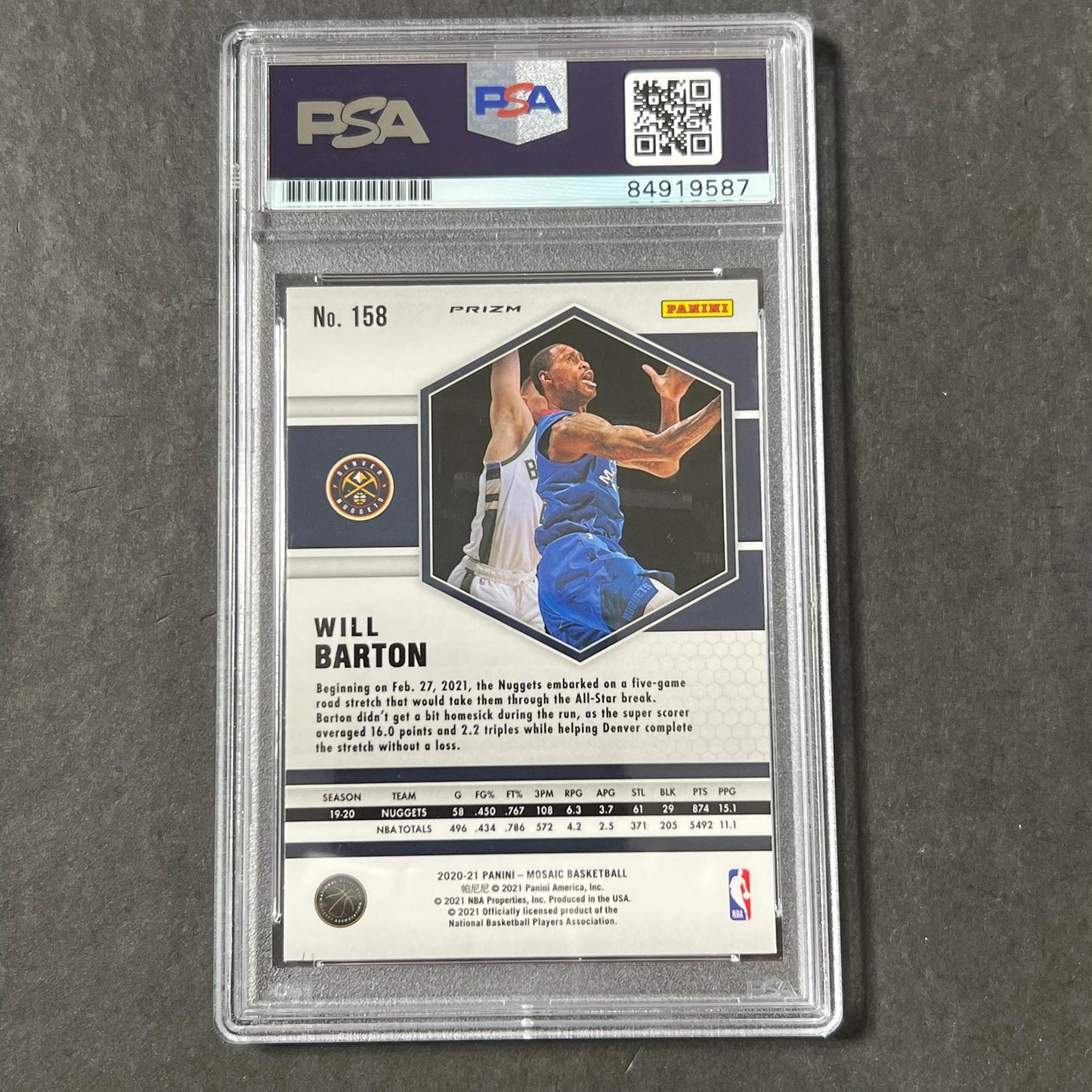2020-21 Panini Mosaic #158 Will Barton Signed Card AUTO PSA Slabbed Nuggets