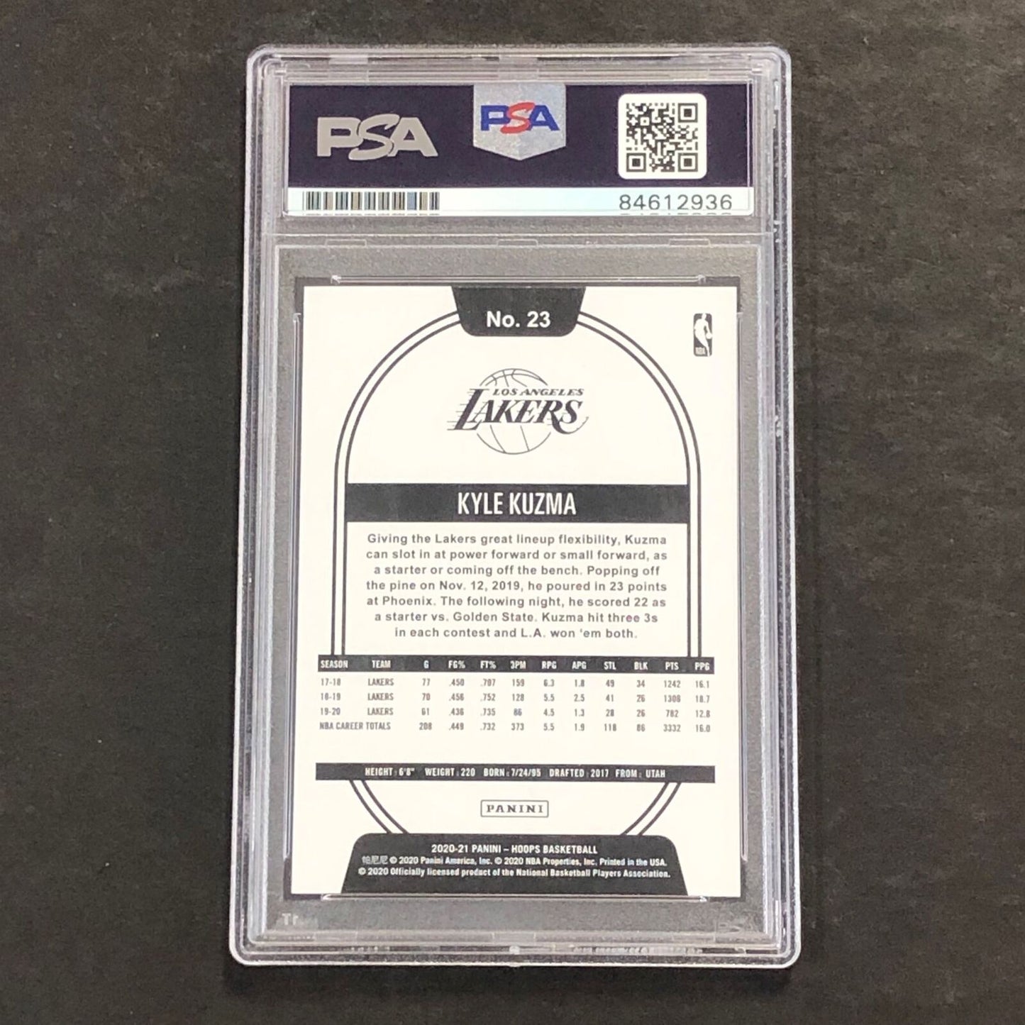 2020 NBA Hoops #23 Kyle Kuzma Signed Card Auto PSA Slabbed Lakers