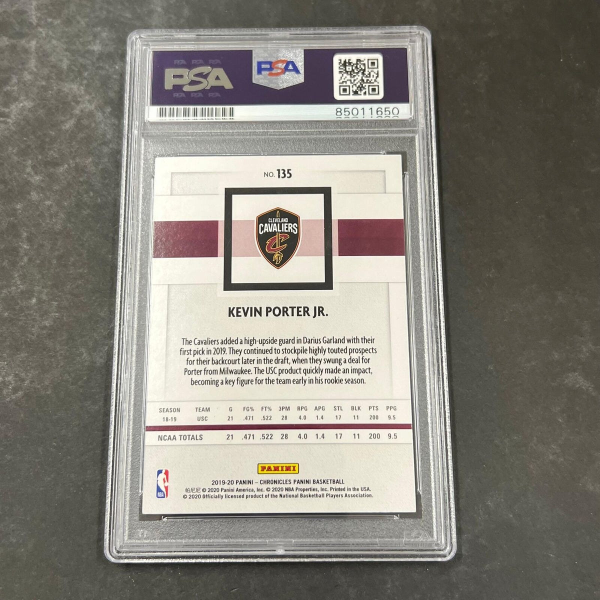 2019-20 Panini Chronicles #135 Kevin Porter Jr. Signed Card PSA Slabbed Cavalier