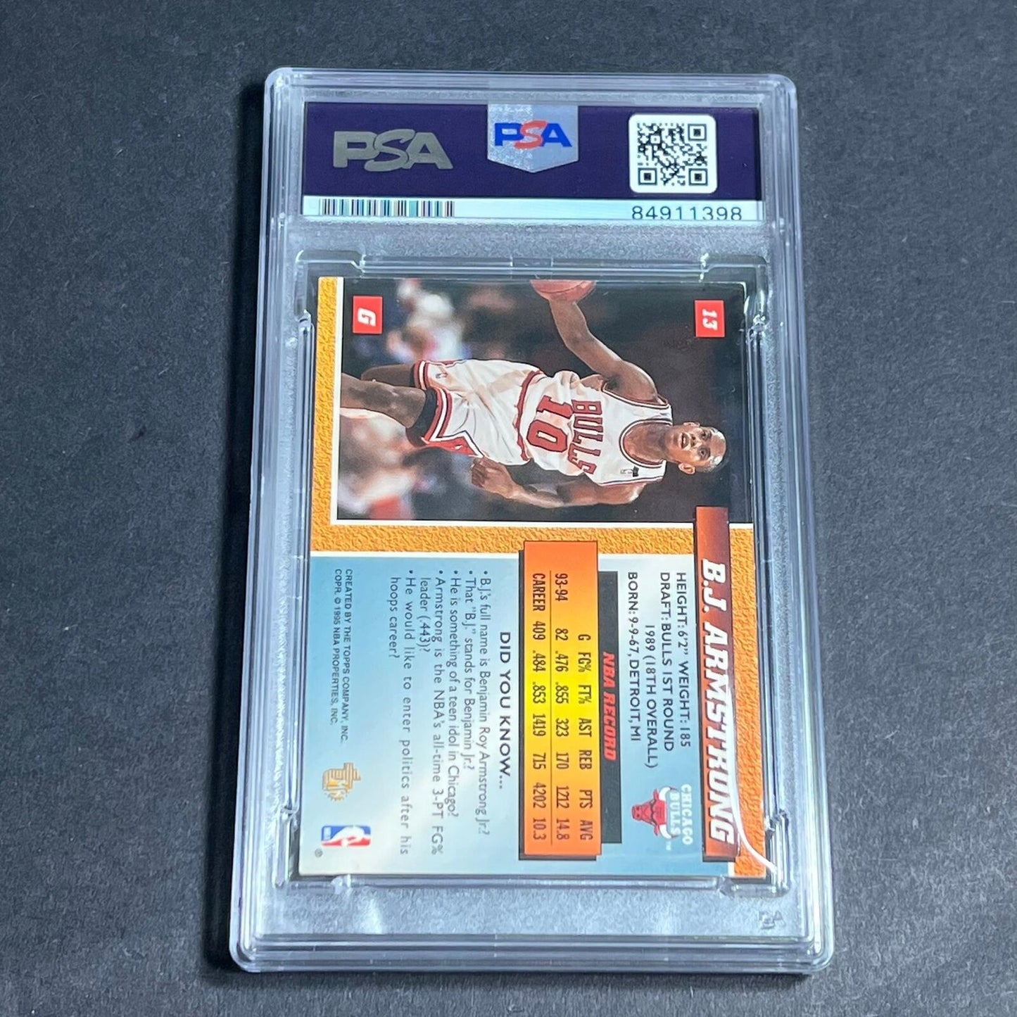 1994-95 Topps #13 B. J. Armstrong Signed Card AUTO 10 PSA Slabbed Bulls