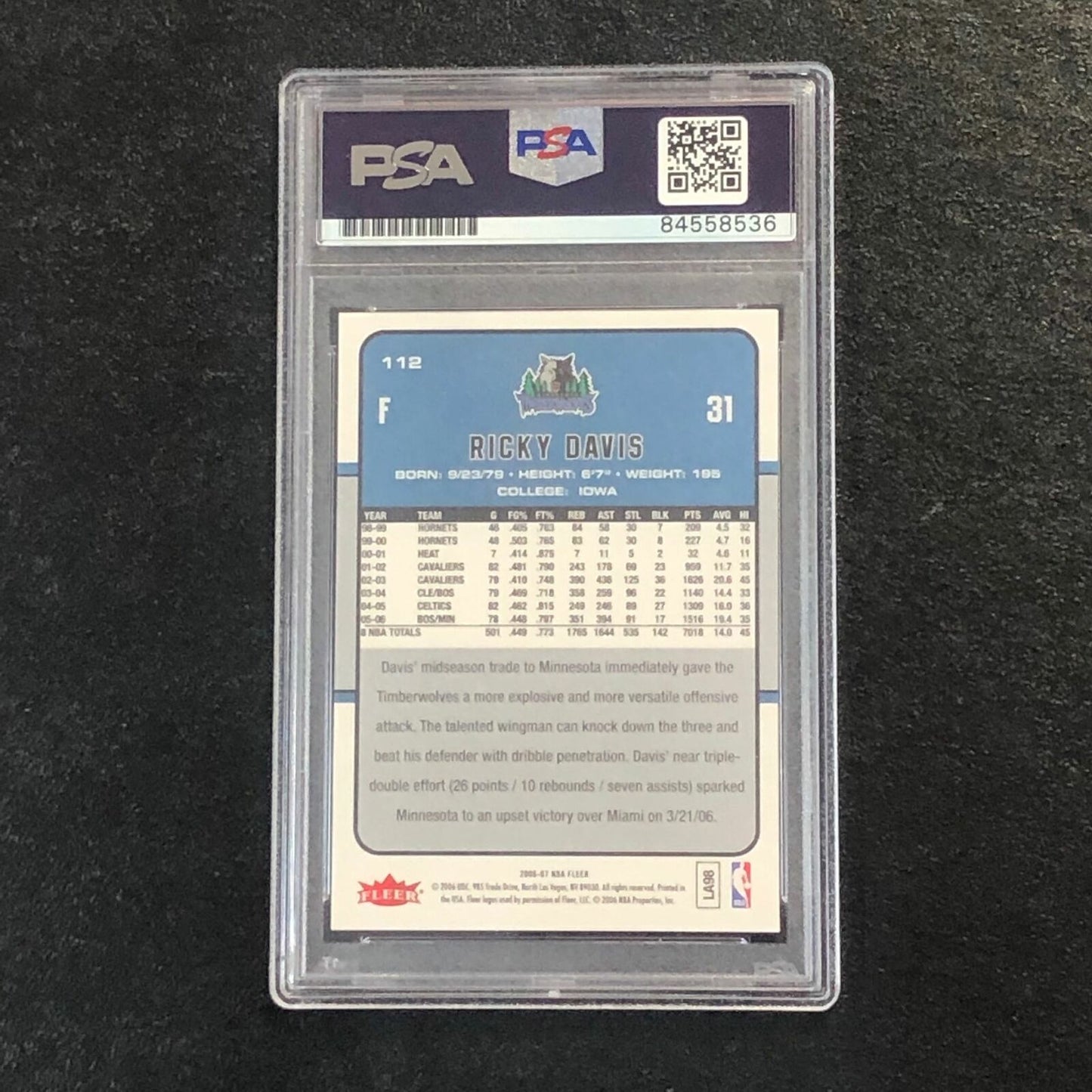 2006-07 FLEER #112 Ricky Davis Signed Card AUTO PSA Slabbed