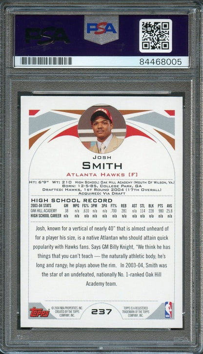 2004 Topps #237 Josh Smith signed Auto Card PSA/DNA Slabbed RC Hawks