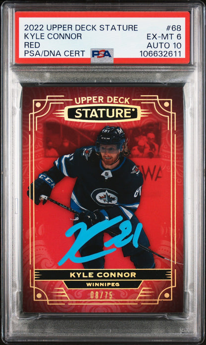 2022 Upper Deck Stature #68 Kyle Connor Red 08/75 signed card PSA 6 Auto 10