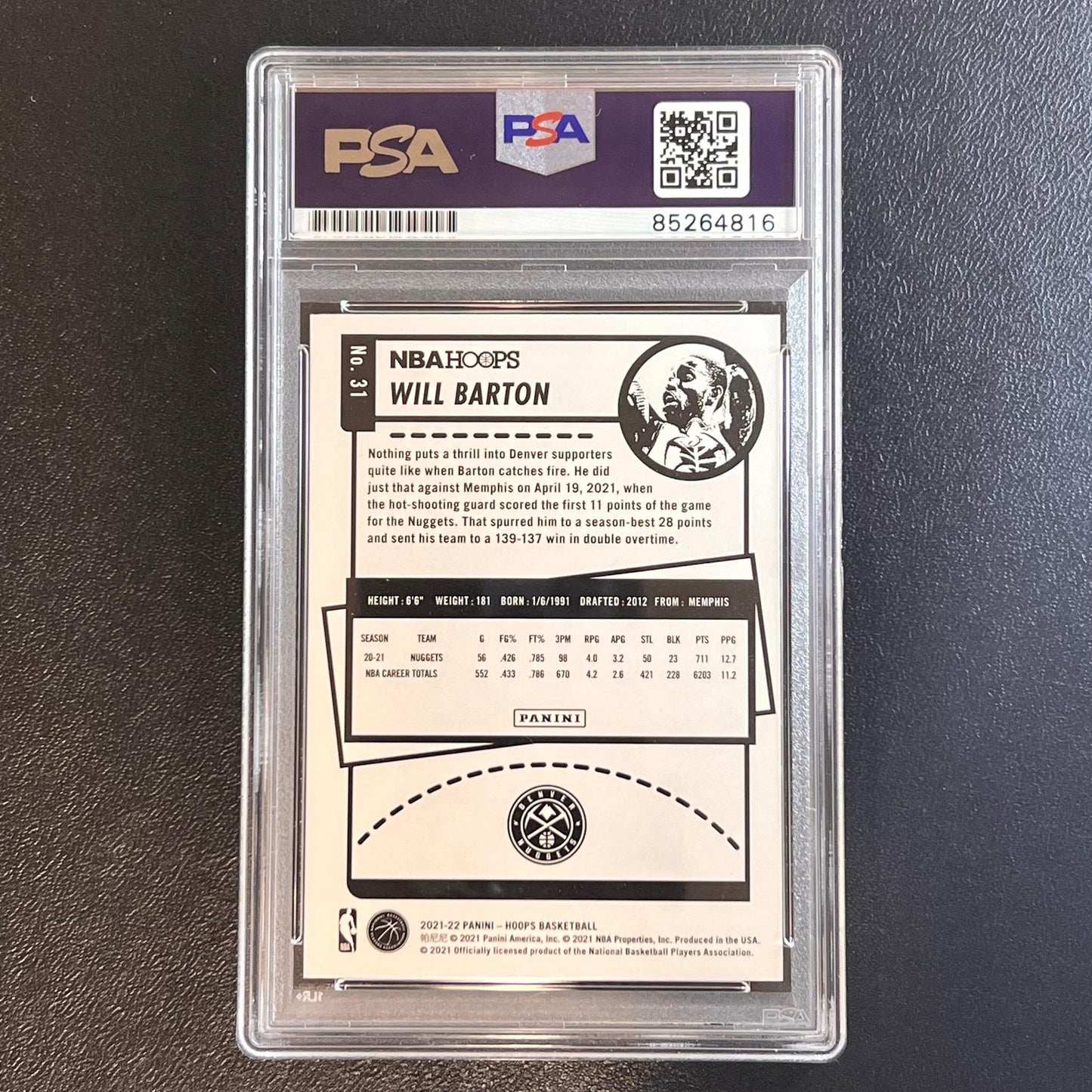2021-22 Panini Hoops #31 Will Barton Signed Card AUTO PSA Slabbed Nuggets