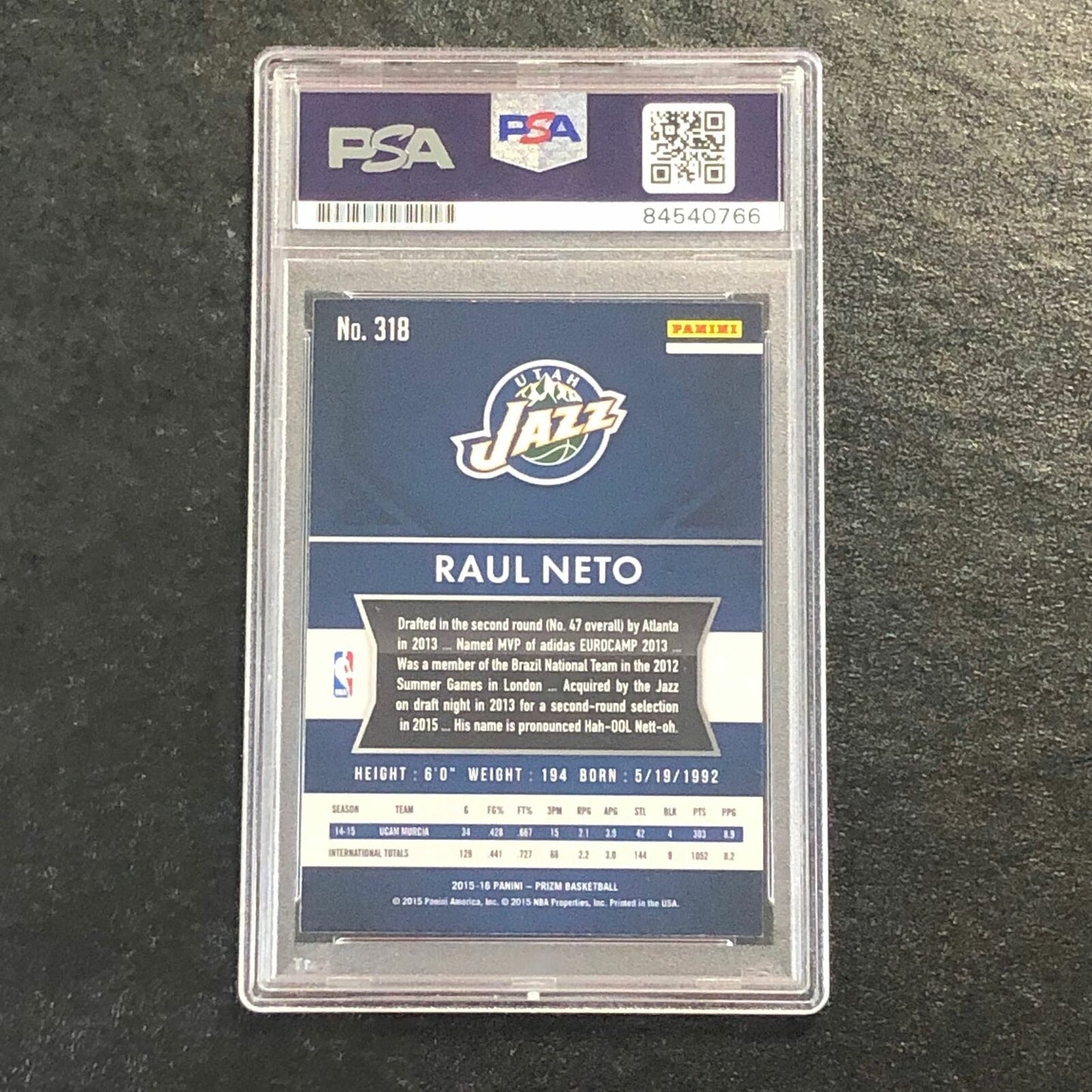 2015-16 Panini Prizm #318 Raul Neto Signed Card AUTO PSA Slabbed RC Jazz