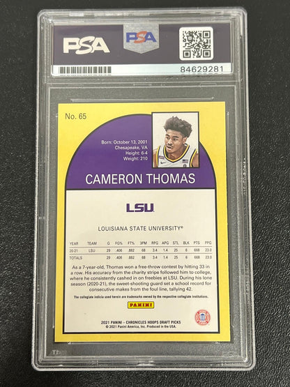 2021 Panini Chronicles #65 Cameron Thomas Signed Card PSA/DNA AUTO 10 LSU