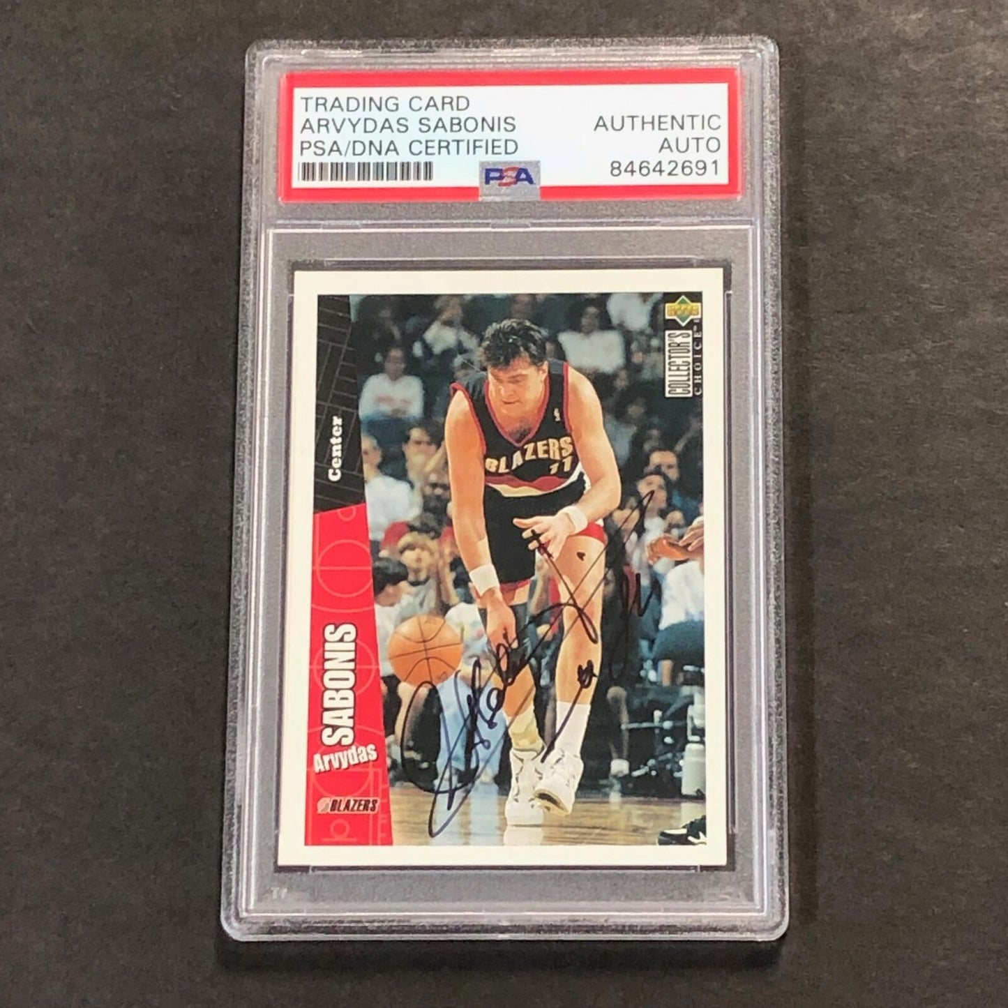 1996-97 Upper Deck #129 ARVYDAS SABONIS Signed Card AUTO PSA Slabbed Trail Blaze