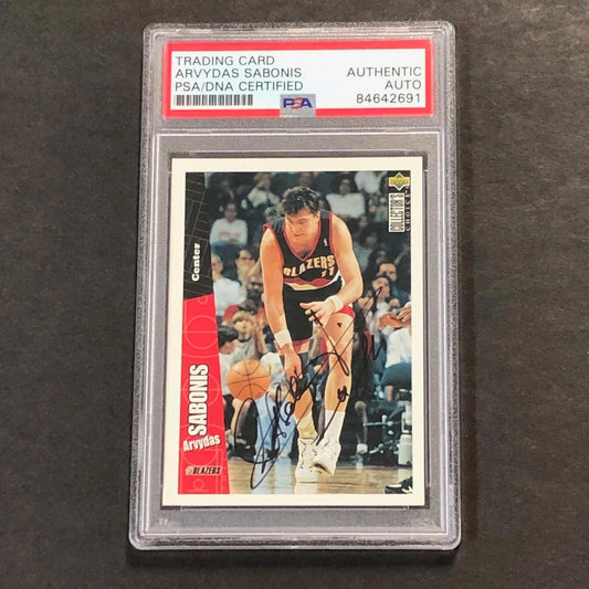 1996-97 Upper Deck #129 ARVYDAS SABONIS Signed Card AUTO PSA Slabbed Trail Blaze