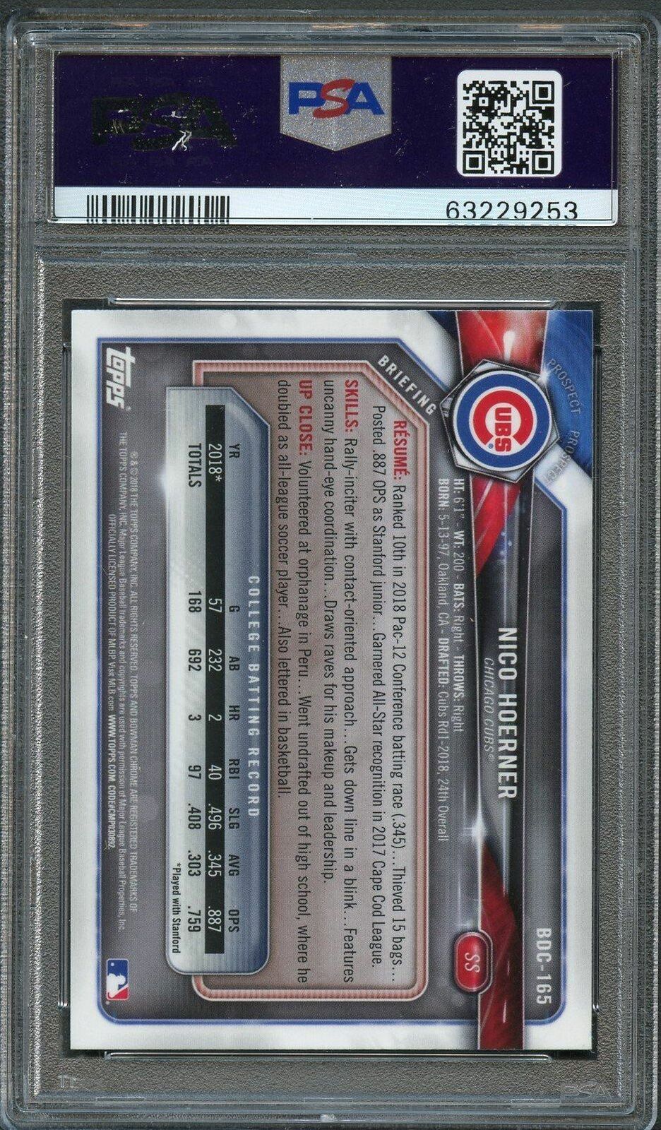 2018 Bowman Draft BD-165 Chrome Nico Hoerner Signed Card PSA Slabbed Auto Cubs