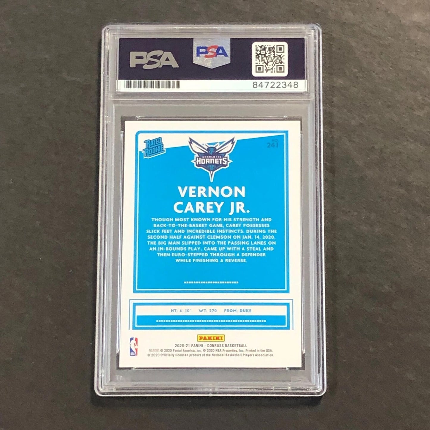 2020-21 Donruss Rated Rookie #241 Vernon Carey Jr. Signed Card AUTO PSA/DNA Slab