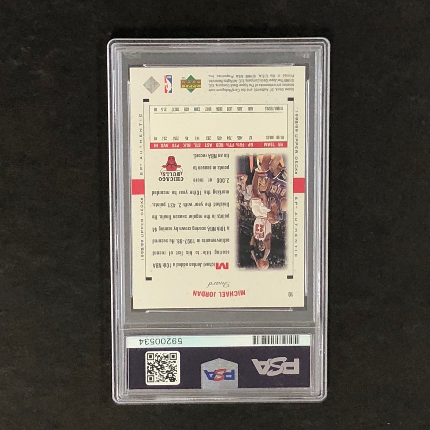 1998 SP Authentic #10 Michael Jordan PSA 7 NM Bulls
